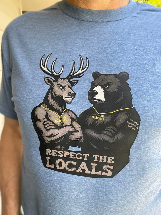 Respect The Locals - Deer and Bear - Heather Blue Short Sleeve