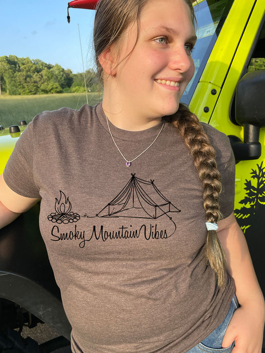 Home is Where the Tent Is – SS tshirt - Macchiato - Smoky Mountain Vibes