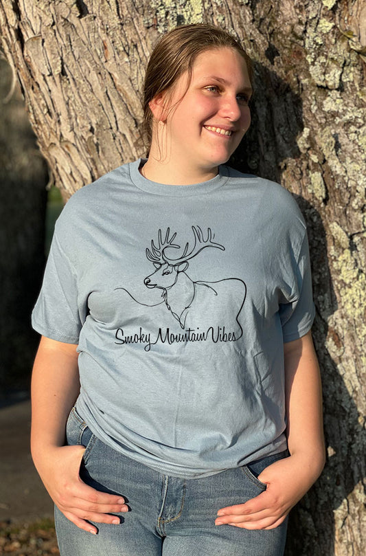 Majestic Elk  SS Tshirt – Stone Blue - Smoky Mountain Vibes