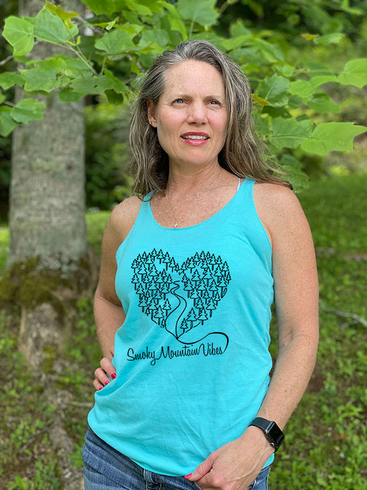Heart of the Forest Racerback Tank – Tahiti Blue - Smoky Mountain Vibes